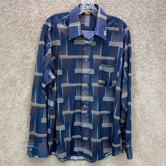 kingsport Other - 80s VTG Kingsport Colorblock Blue Long Sleeve Button-Up Shirt Mens Size XL Korea